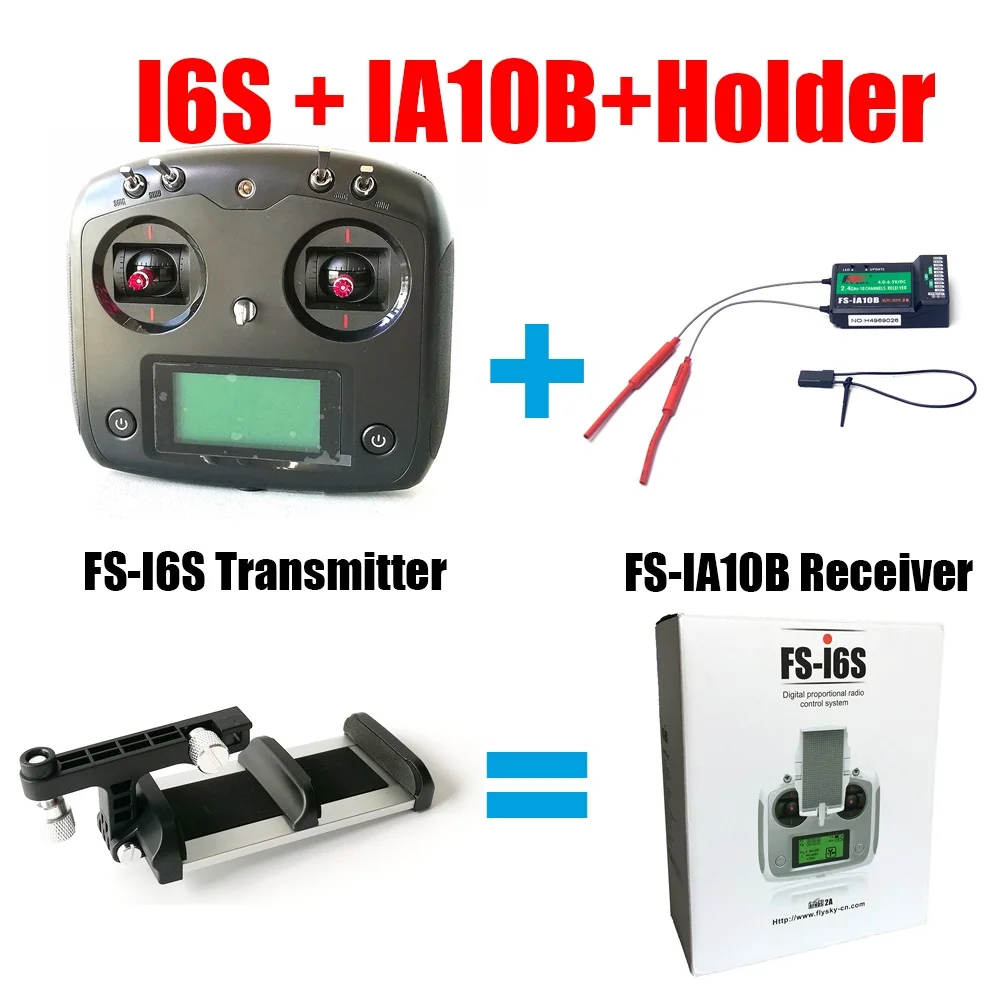 С сменным режимом Подарочный FS-I6S FS I6S Flysky 10CH 2,4G RC Квадрокоптер передатчик контроллер набор w/приемник FS-iA6B или FS-IA10B - Цвет: I6S IA10B Holder-B