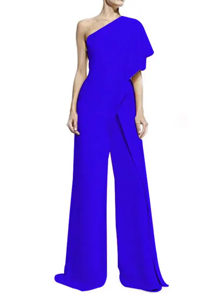 White Long Jumpsuit One Shoulder Short Sleeve Asymmetrical Wide Leg For Women's. | Женская одежда