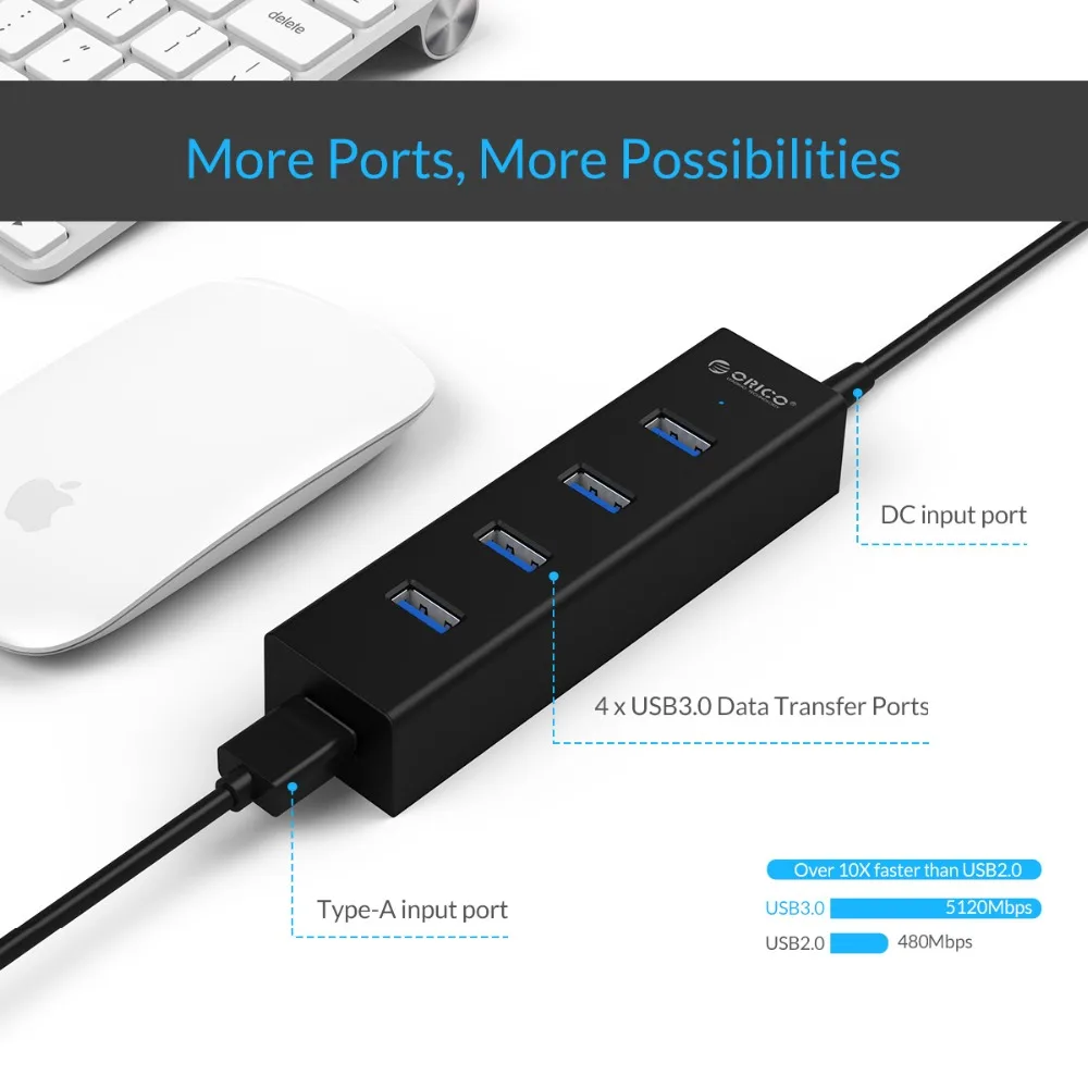 Usb концентратор ORICO с портом питания портативный USB 3 0 4 порта для