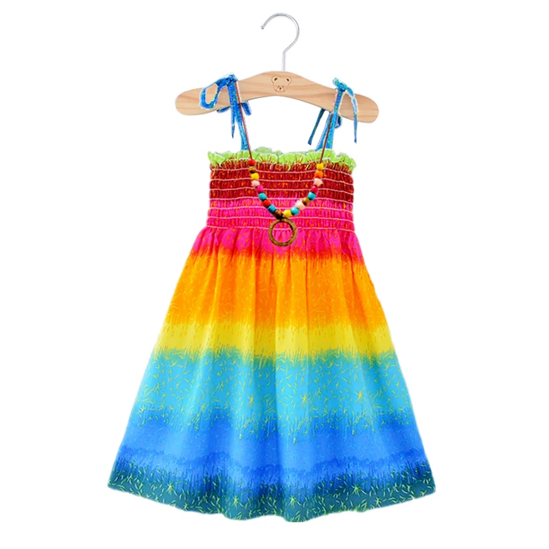 Летнее пляжное платье радужной расцветки для больших девочек 2020 г. одежда
