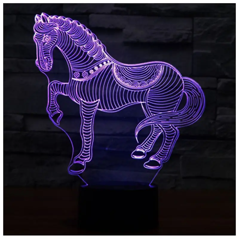 Animals War Horse 3D Night Light Touch Table Desk Lamps 7 Color Changing Lights Acrylic | Освещение