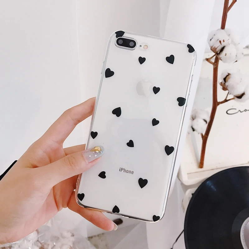 Прозрачный чехол для телефона с сердечком iphone 6 S 7 8 Plus 5 5S SE XS Max XR X Мягкий ТПУ