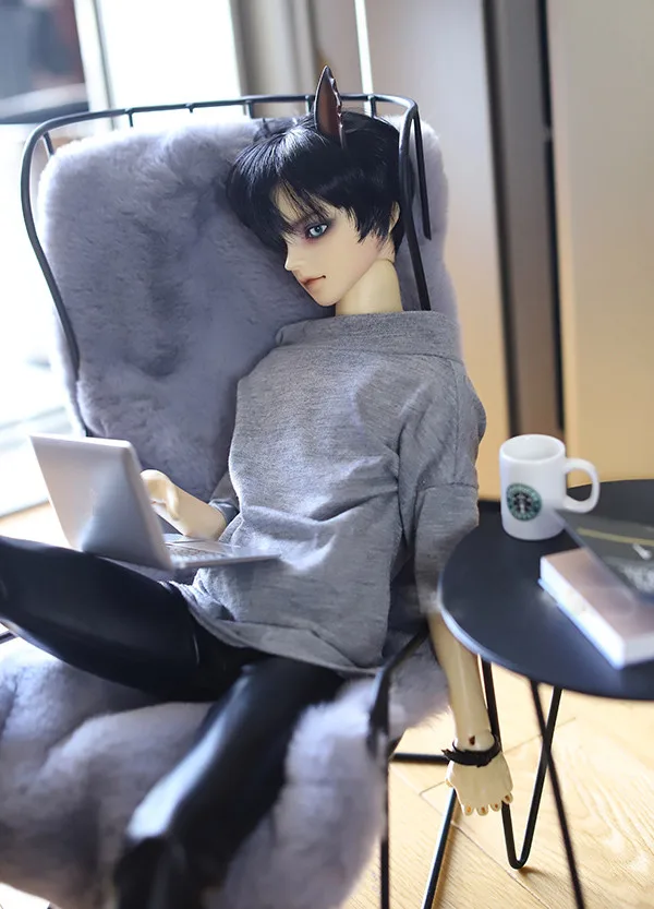 Одежда для куклы BJD серая футболка с воротником стойкой и открытыми плечами 1/3 1/4 DD