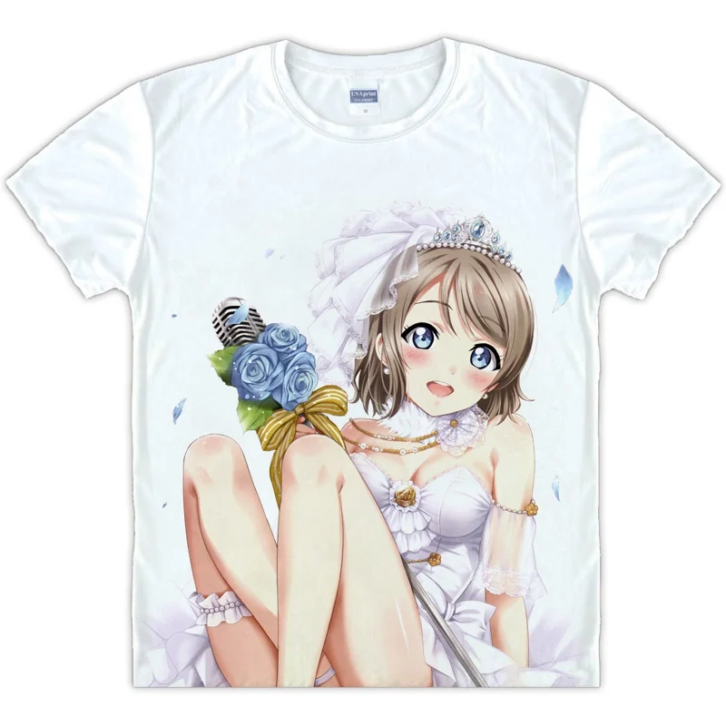 Аниме Love Live Sunshine Aqours футболка с короткими рукавами одежда унисекс белая футболка с коротким рукавом лето полиэстер DIY обычная футболка - Color: Style 5