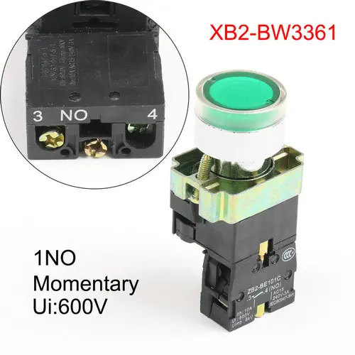 XB2-BW3361 BW3462 BW3561 BW8365 BW8465 двойной квадратный/одиночный Круглый с подсветкой кнопочный переключатель с лампой свет моментальная перезагрузка - Цвет: XB2-BW3361