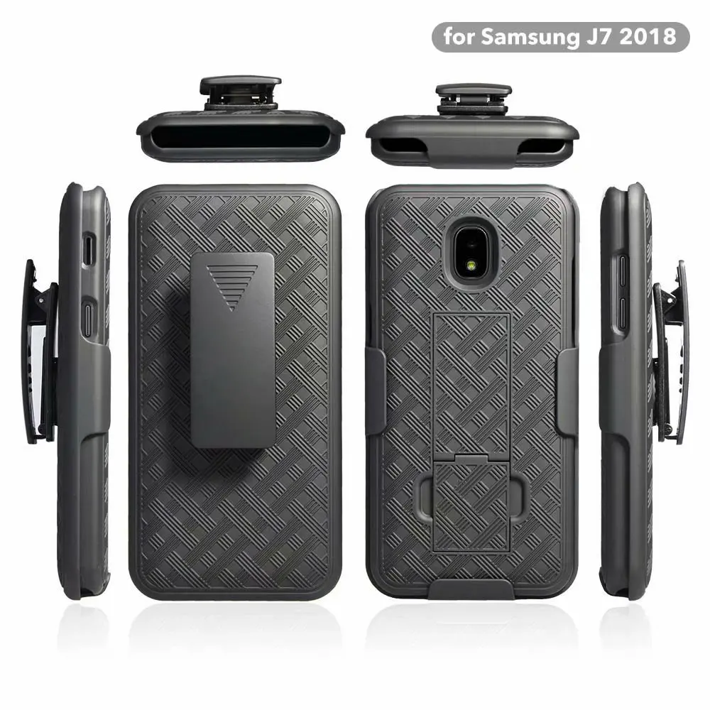 Woven 2 in 1 Hybrid Hard Shell Holster Combo Case With Kickstand &amp Belt Clip For Samsung Galaxy J7 2018/J7 Aero/J7 Star/J7 Top |