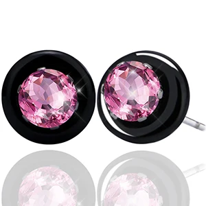 Pink Black Модные массивные Bijoux черные белые серьги-гвоздики из керамики для женщин с большим каратом AAA здоровья керамические круглые циркониевые серьги - Окраска металла: Pink Black