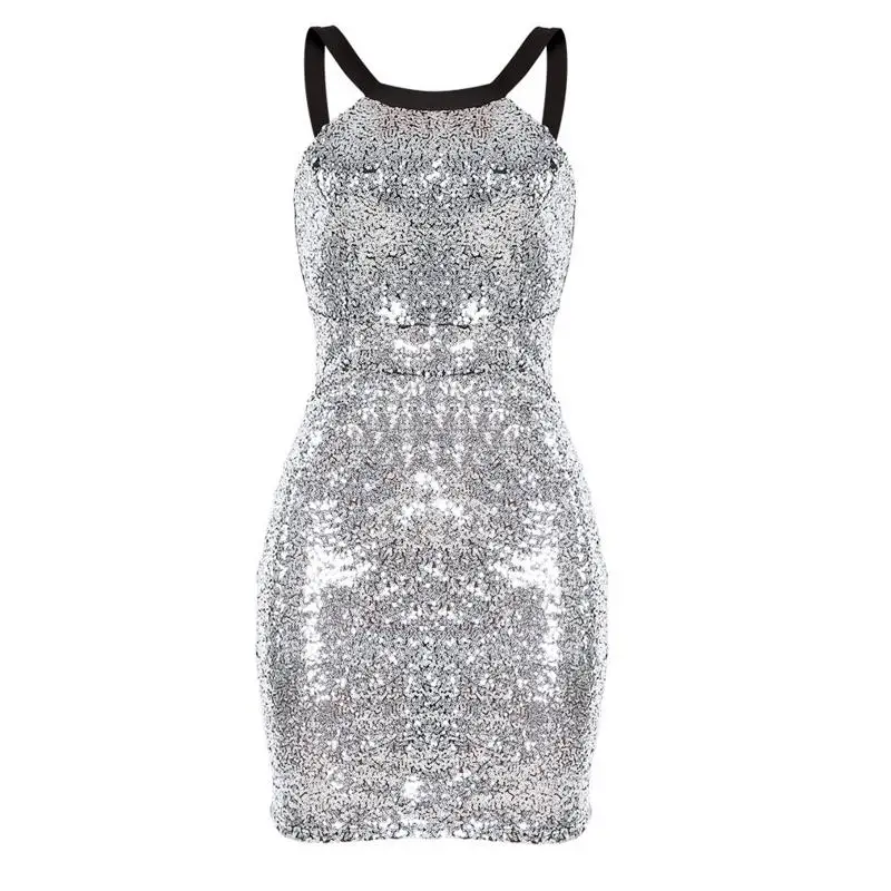 Женщины тонкий лето европа металлик цвет sexy backless dress о образным вырезом без