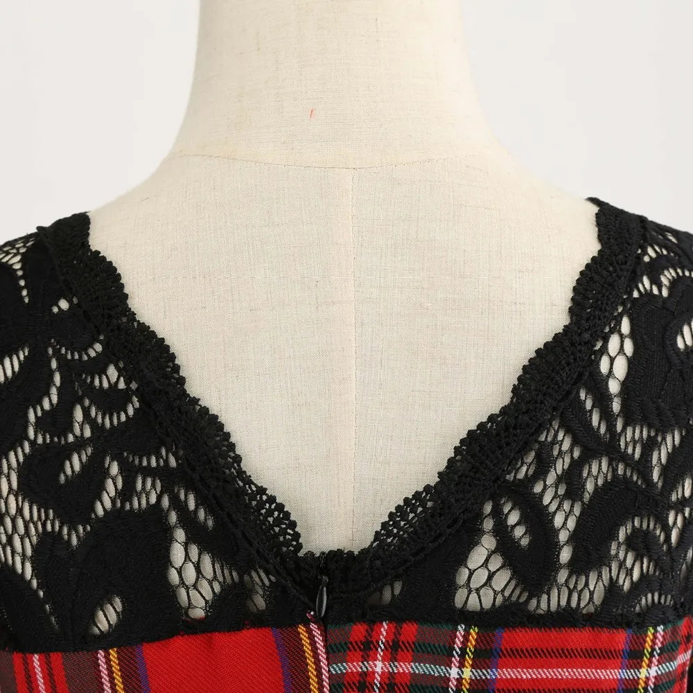 2018 осеннее кружевное Ретро винтажное платье облегающее клетчатое повседневное