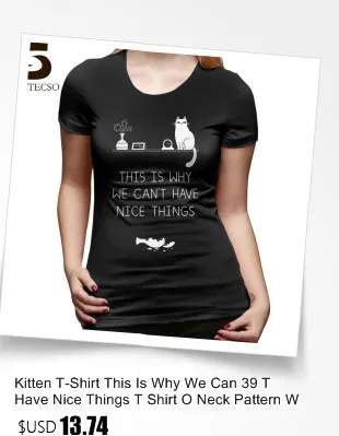 Kitten T-Shirt American Shorthair Happy T Shirt O Neck Funny Women tshirt Street Fashion Black Pattern Cotton Ladies Tee Shirt