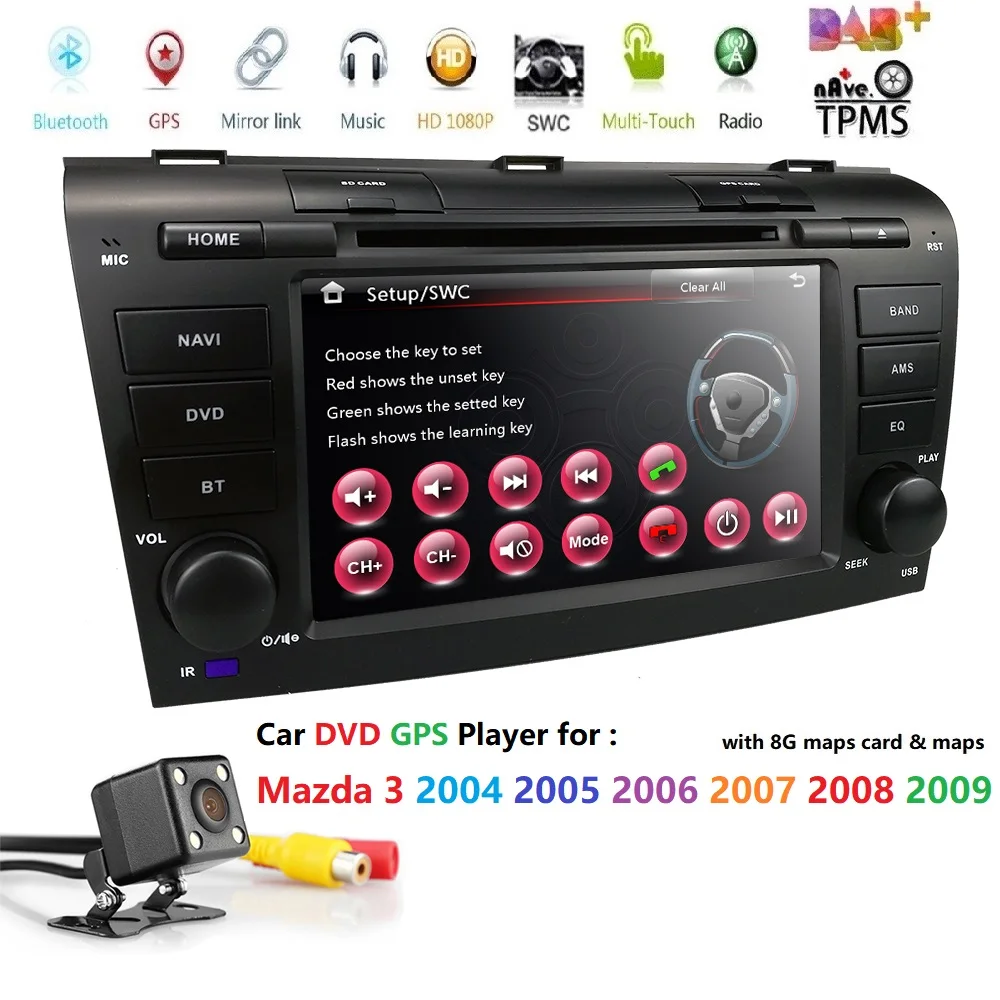 DVD CD плеер для Mazda3 2004 09AM/FM радио USB SD iPhone 1080P AV IN Bluetooth рулевое колесо управления