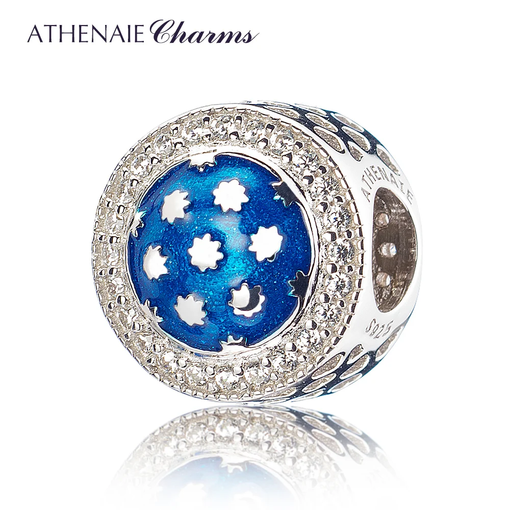 ATHENAIE натуральная 925 пробы серебро с проложить Ясно CZ Мерцающая ночь эмаль ажурные