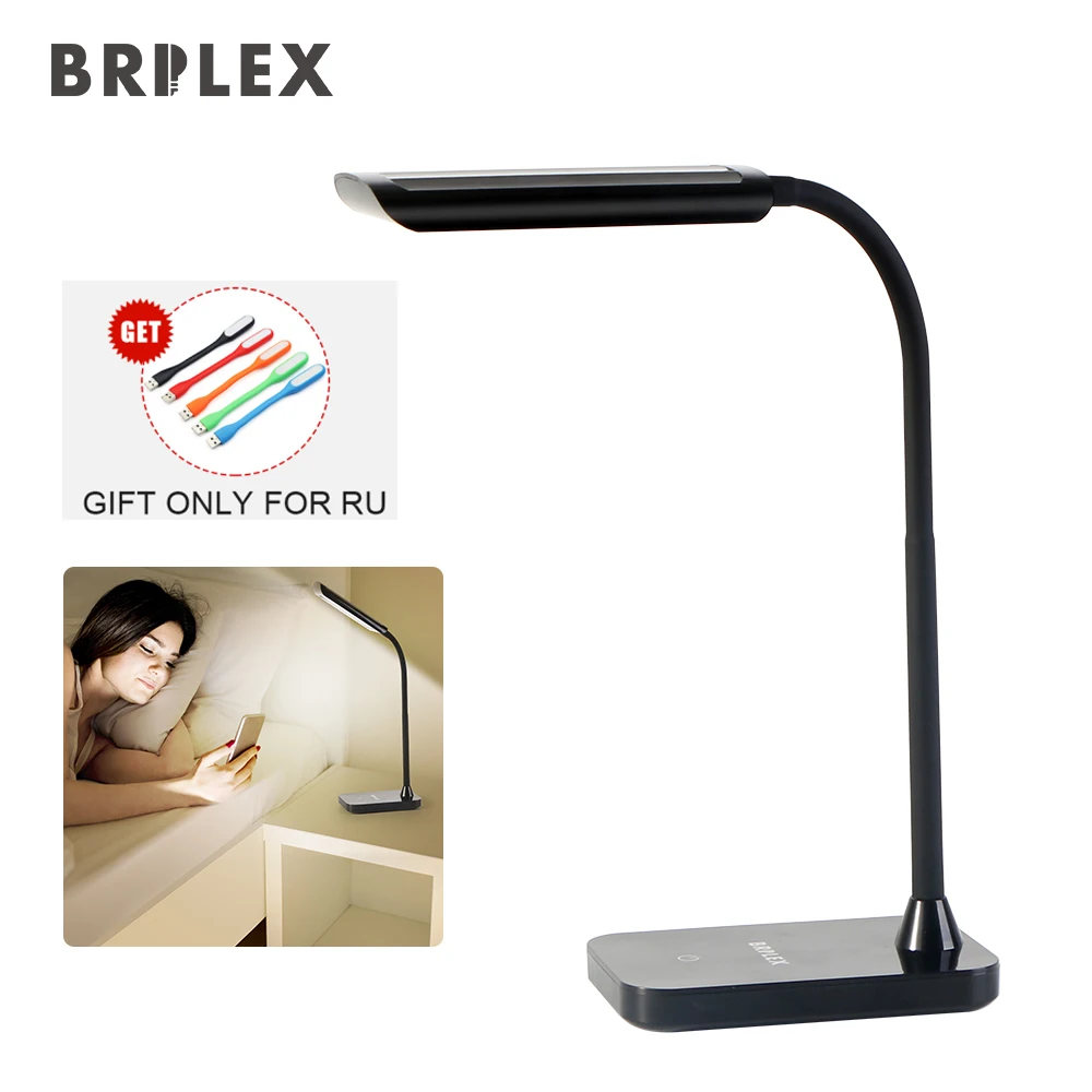Настольная лампа BRILEX, гибкий светодиодный светильник с сенсорным управлением, настольная лампа, 3 режима освещения, вращающийся и регулируемый кронштейн, черный