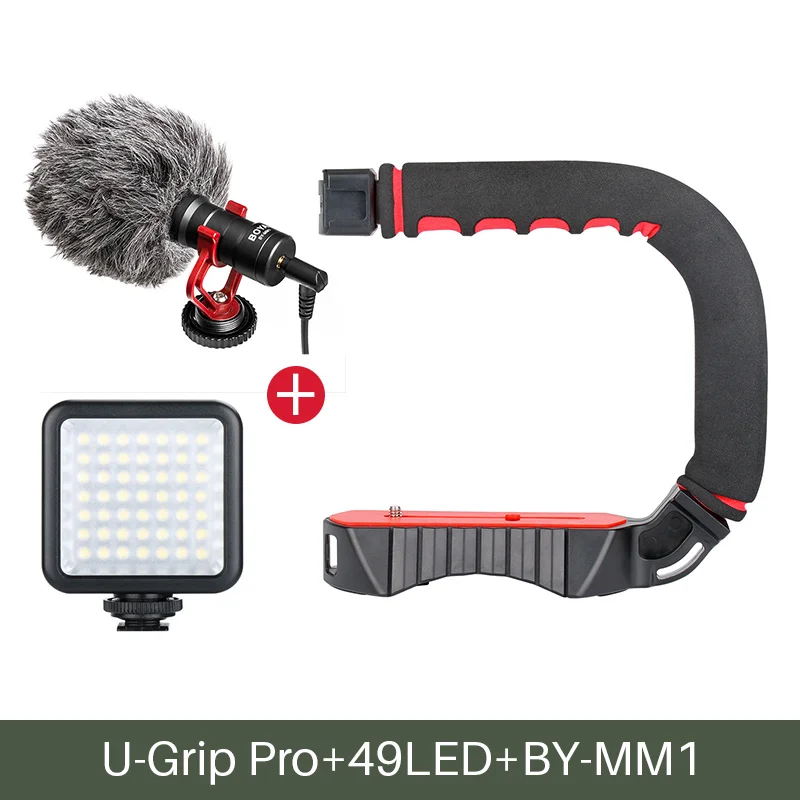new with led mic Стедикам Ручной Риг Стабилизации U-Grip для Камеры на Виделблог Фильма / Видео Ютуб Качественная Подставка для смартфона для iPhone 7/6 s Andriod и DSLR камеры - Цвет: new with led mic