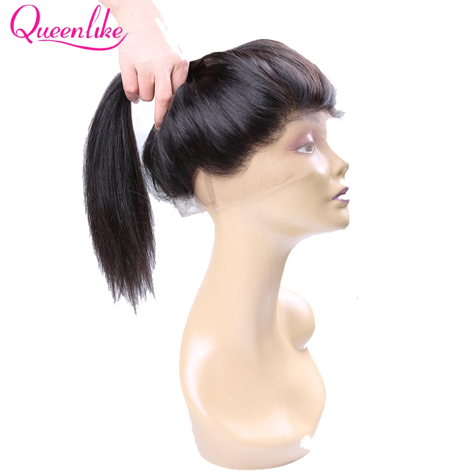 QueenLike прямые волосы 130% плотность натуральные волосы не Реми натуральных волос с ребенком предварительно сорвал 360 синтетический Frontal шнурка