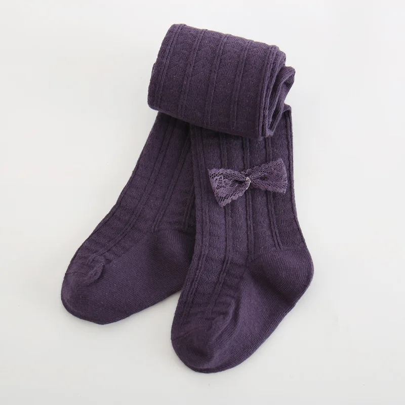 purple Мягкие хлопковые колготки для маленьких девочек; колготки для новорожденных с кружевным бантом; колготки для малышей; однотонные гетры; детские колготки; чулки; брюки - Цвет: purple