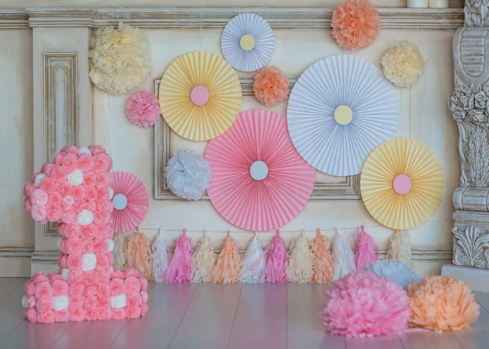 DePhoto Balloons Flowers Baby 1st Birthday Scene Photography Background vinyl party Photographic Photo Backdrop Studio | Электроника