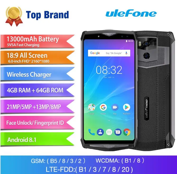 Корабль до 24 h Ulefone мощность 5S смартфон 13000 мАч MT6763 Octa Core 6 0 "FHD Android 8 1 OTG