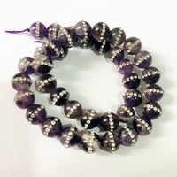 natural amethyst bead with water crystal8mm 10mm round gem stone loose beads cz zircon crystal inlay1string of 37 beads