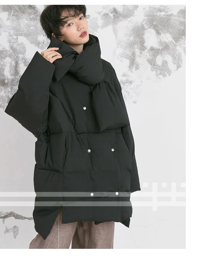 IRINAY212 Новая коллекция с шарфом двубортный oversize Асимметричный Зима белая утка подпушка куртка пальто для женщин