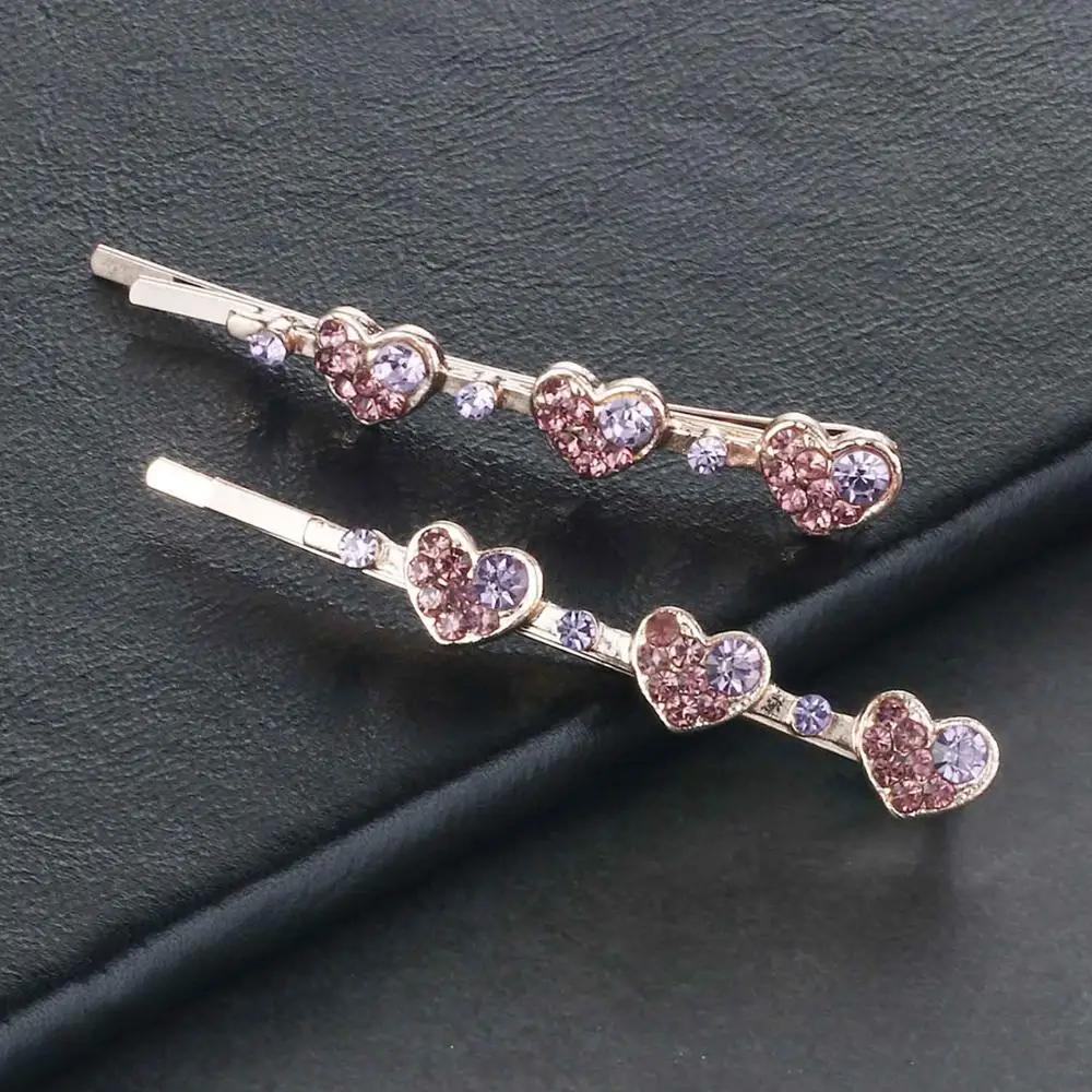 Purple Color Милые Стразы в виде сердечек, украшения для волос для девочек, заколки для волос, шпильки "Бобби", женские шпильки, аксессуары, заколки для волос, головной убор FJ085 - Цвет: Purple Color