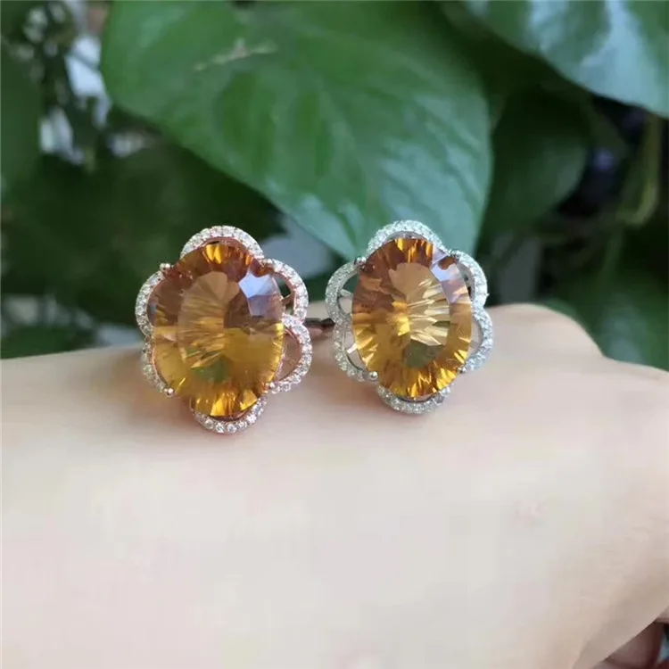 KJJEAXCMY fine jewelry 925 sterling silver inlaid natural citrine female ring + necklace pendant big gem two-piece set | Украшения и