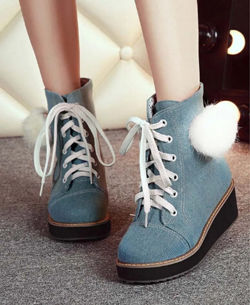 ANMAIRON Women Boots Winter Round Toe Ankle Fashion Solid Platform Lace Up Motorcycle Shoes Big Size | Обувь