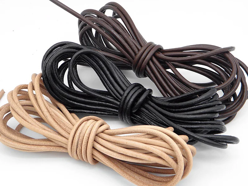 

Hot Sale 100% Genuine Leather Round Thong Cord Leather Cords String Rope for DIY Necklace Bracelet Making 1.5/2.0/2.5/3.0/4.0mm