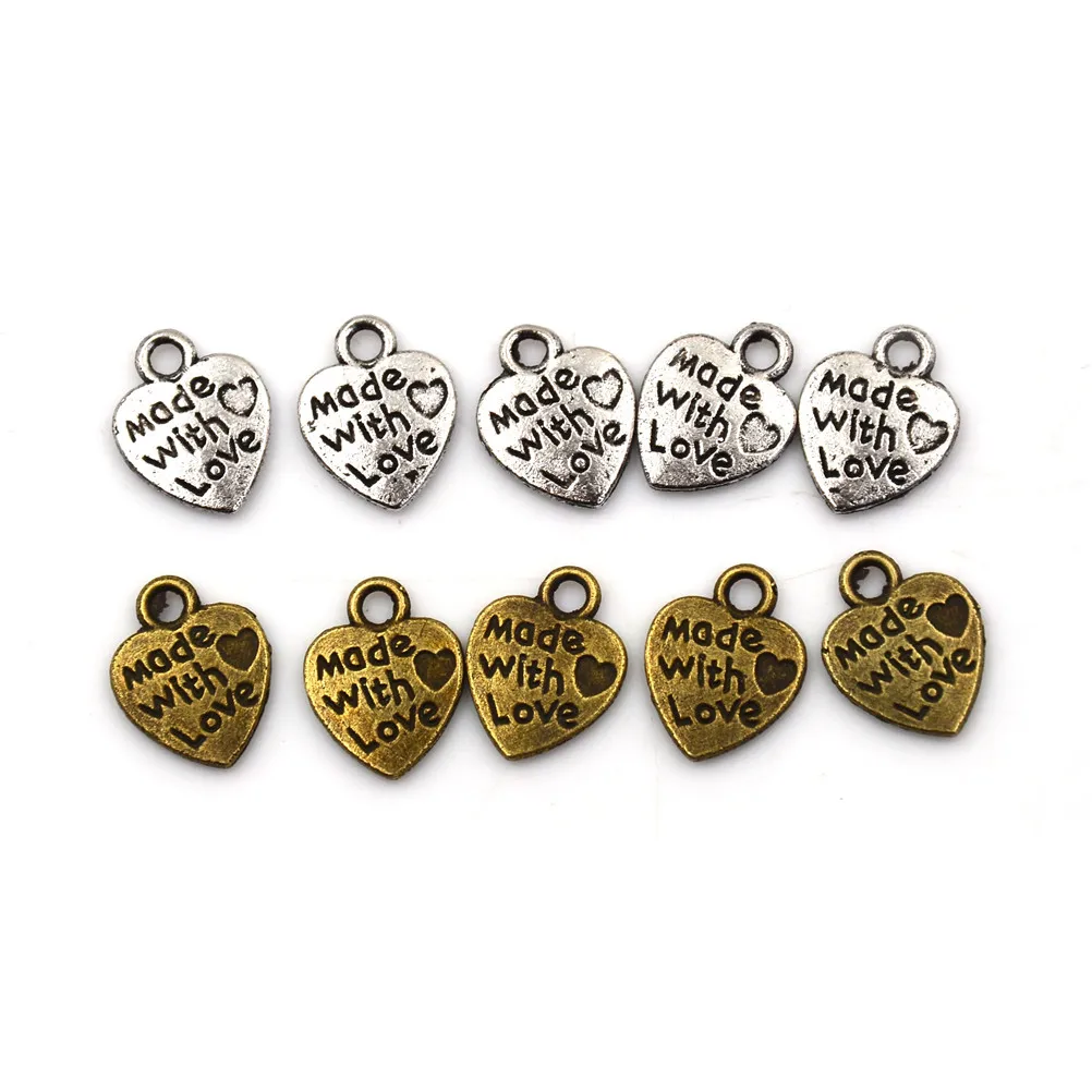 50Pcs/Pack Alloy Metal Handmade With LOVE Heart Charms Pendants Necklace Bracelet Beads For DIY Fashion Jewelry | Украшения и