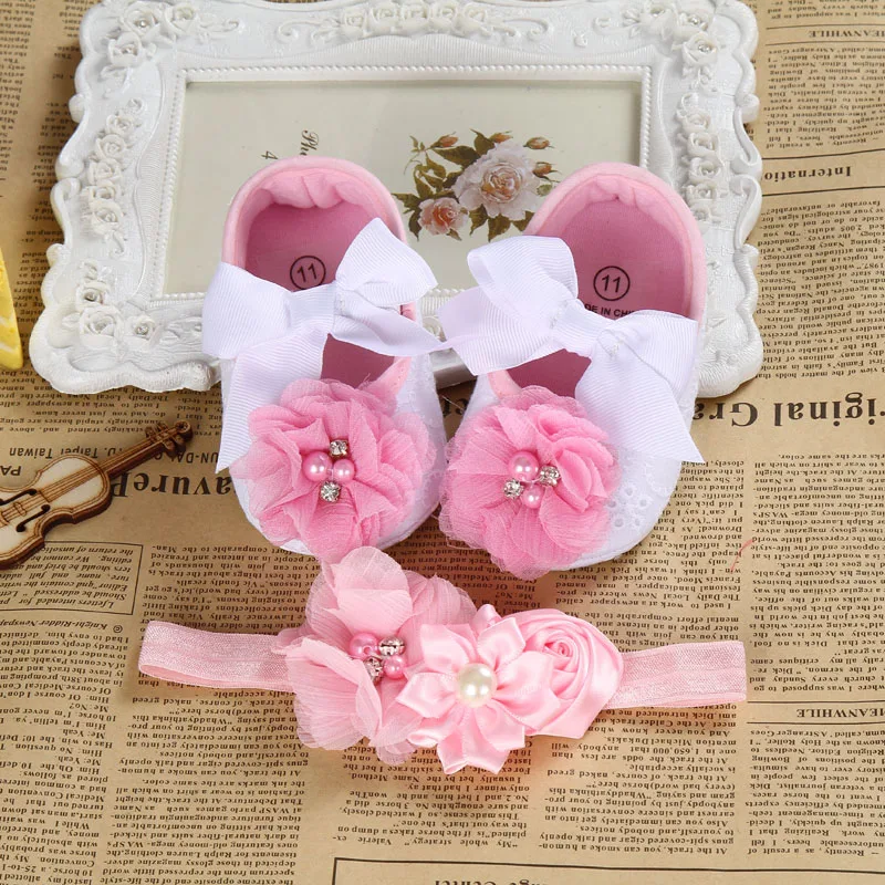 2016 Ballerina Booties shoes baby girl headbands set Soft soled vintage crib first walker sapatinhos de bebes meninos |