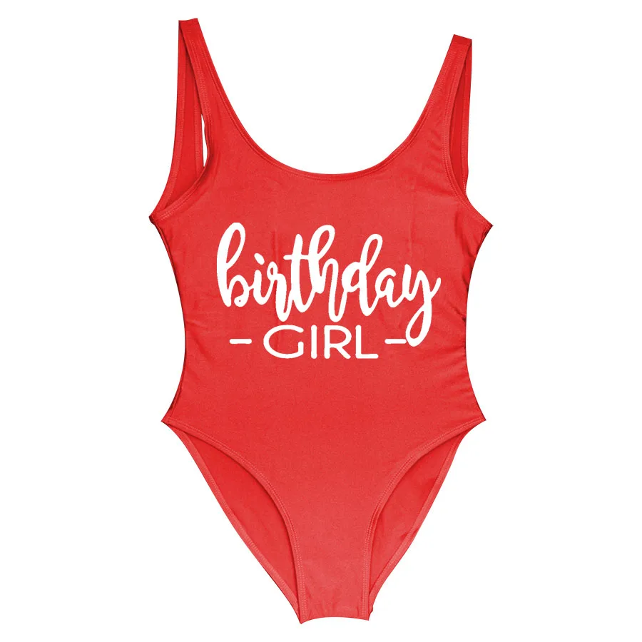 BRITHDAY GIRL ENTOURAGE, женские купальники, Цельный купальник, для дня рождения, вечеринки, бассейна, пляжная одежда, купальный костюм, купальники с открытой спиной - Цвет: Birthday Girl Red