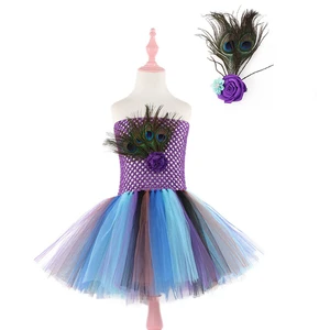 Платье-пачка для девочки, с павлином, элегантное, Бальное, детское, для дня рождения, для девочки