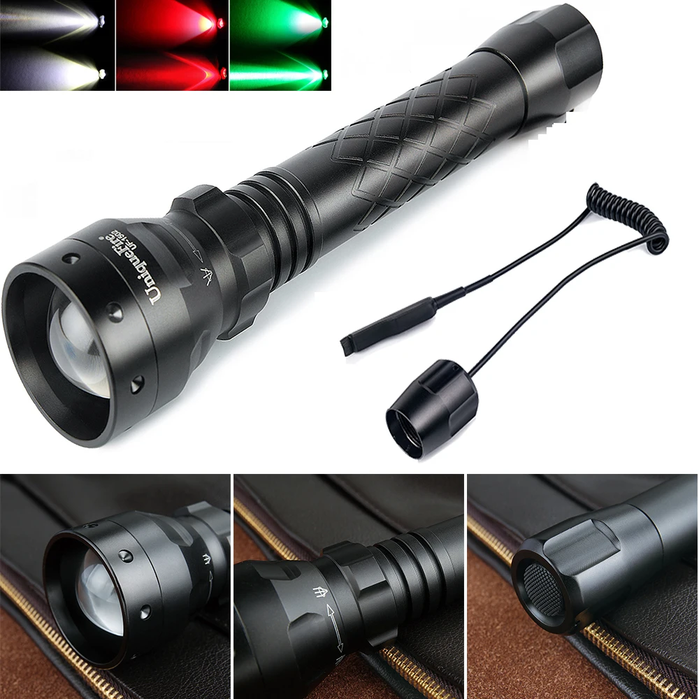 

Uniquefire Lampe Torche UF-1502-XPE Tactical LED Flashlight Adjustable 3 Modes Switch IP65 Waterproof Lantern+Remote Pressure