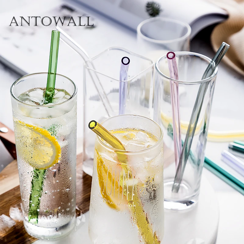 ANTOWALL 6 шт./компл. цветная прозрачная трубочка для стаканов боросиликатного термостойкого стекла изогнутое молоко Чай Кофе напитки соломинки для сока