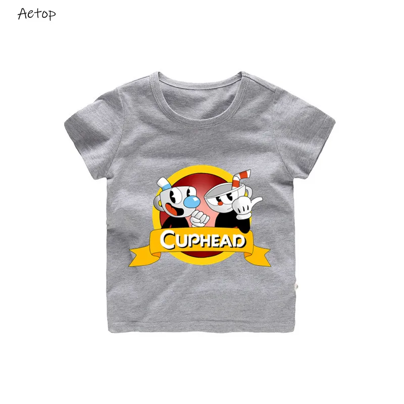 gray 1 От 2 до 12 лет футболка детская футболка с короткими рукавами Cuphead And Mugman, футболка с дьяволом Детская летняя одежда b909 - Цвет: gray 1