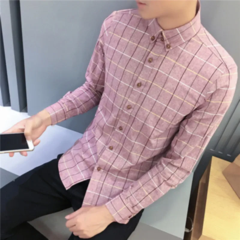 Новая коллекция весна летняя Мода Марка Мужчины Одежда Slim Fit Длинные рукава