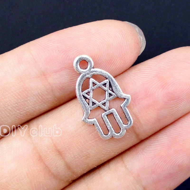 120pcs-Antique серебро/бронза рука Фатимы со звездой из Подвески Давида 2-сторонний 21x12mm