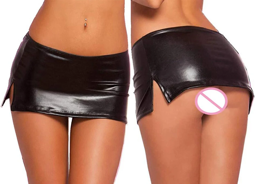 Женская мини-юбка из ПВХ и кожи с эффектом мокрого вида для клубных танцев на