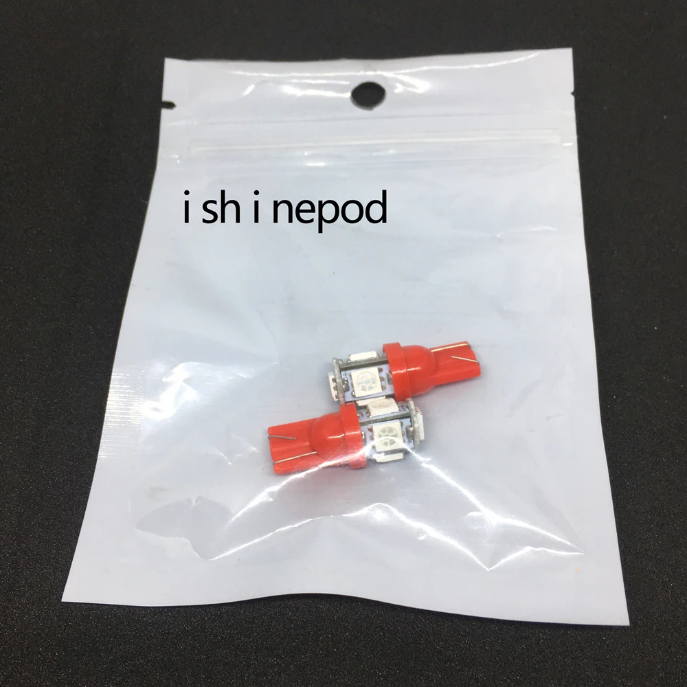 100X T10 светодиодный W5W 5050 лампы 5 SMD светодиодный белого и синего цвета красный желтый и зеленый цвета 194 168 супер яркий Клин лампочки лампы 12V