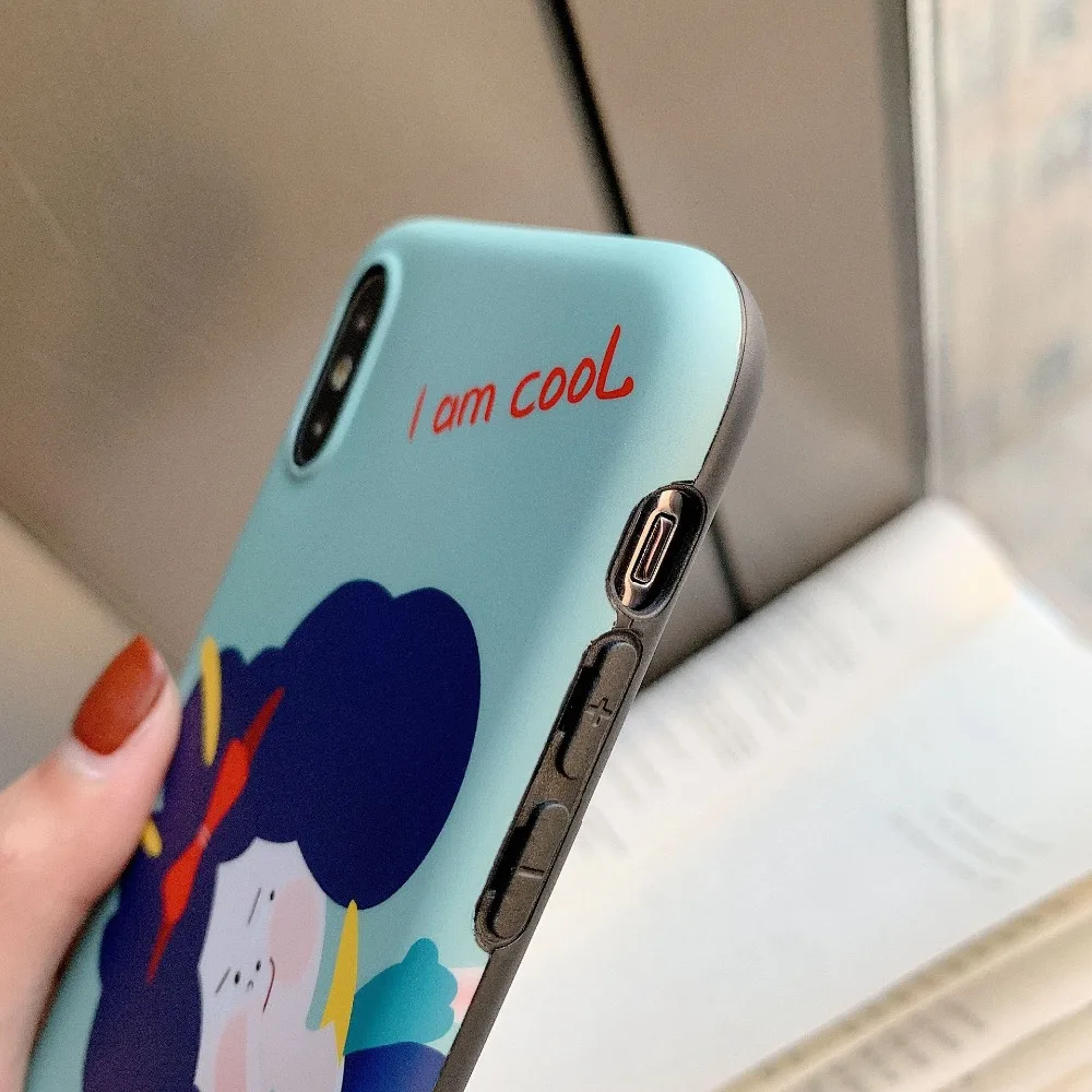 Cute Girl Love Art Painting IMD Soft Silicone Case for iPhone X cover XR 10 XS Max 7 Plus 8 6 6S Luxury blue I am cool Poor |