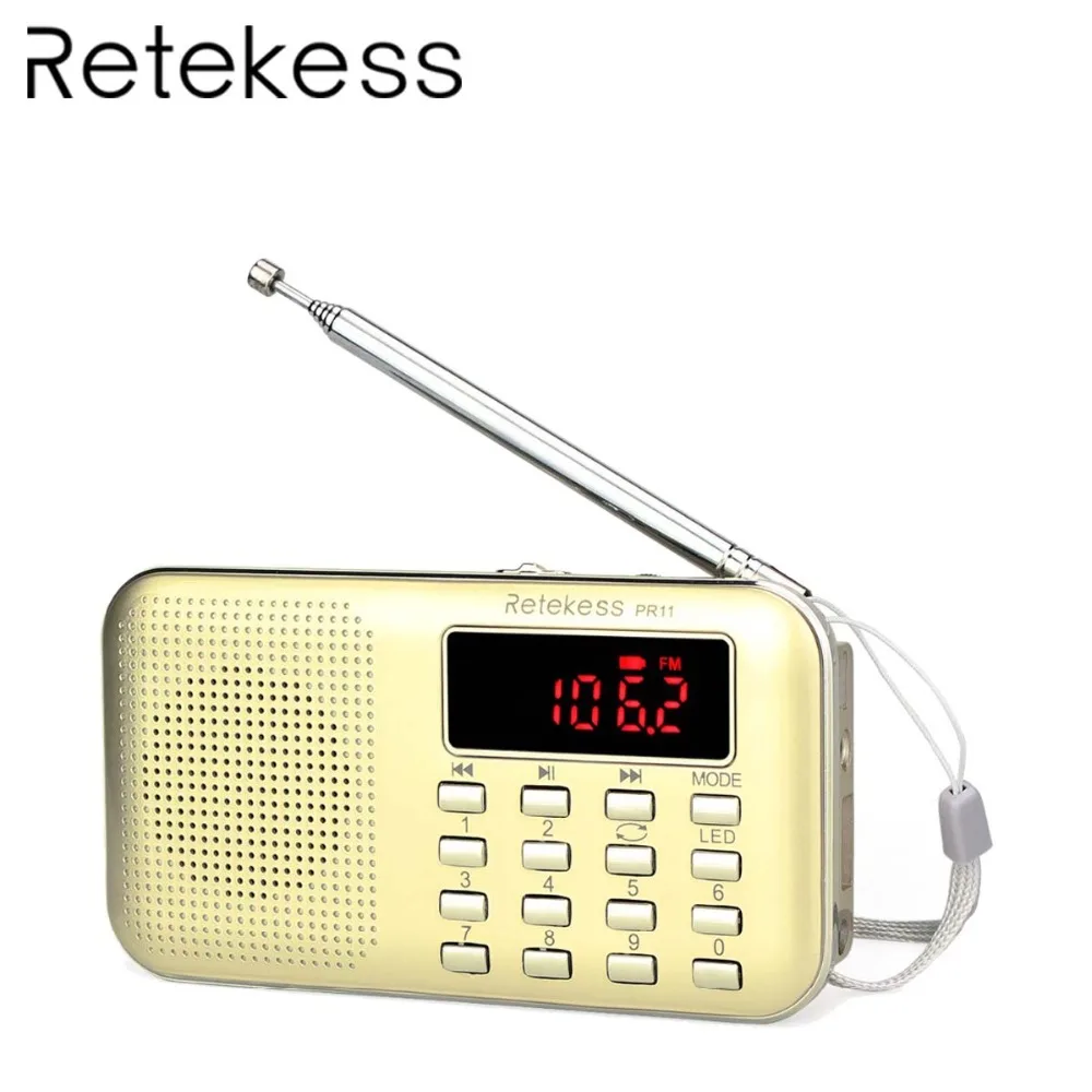 RETEKESS PR11 мини портативное радио Цифровая настройка FM/AM Музыкальный плеер фонарик