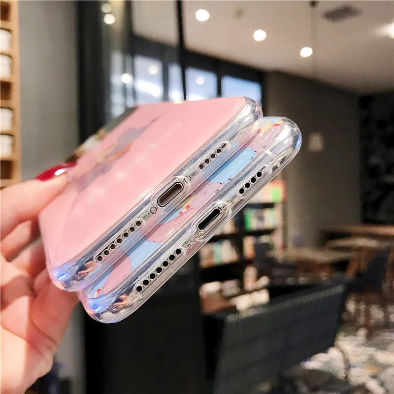 Laser edge mirror face cute Cartoon Dumbo soft shell Pink blue phone Case For Apple iphone 6 6s 7 8 Plus X XS XR MAX epoxy |