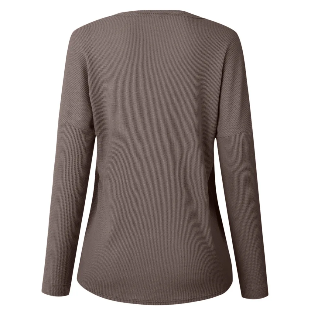 FREE OSTRICH Women's Solid Color Knit Button Long Sleeve T-Shirt V-neck tops Casual Fashion Loose Shirt plus Size | Женская одежда