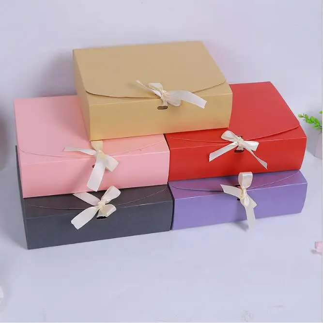 

24.5*20*7cm Large cardboard Gift box with ribbon packaging wedding favor Pink red Rectangle gift paper packing box