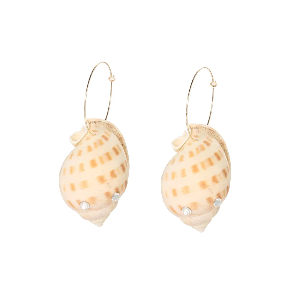 Bohemia Conch Alloy Crystal Charm Drop Earrings for Women Vintage Boho Big Natural Sea Pendant Dangle Ear Clip Cuff | Украшения и