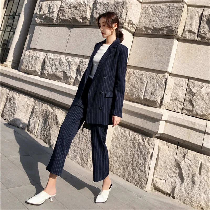 New women's blazer set fashion elegant stripe Slim double-breasted Suits women suit women suit two-piece Pant Suits