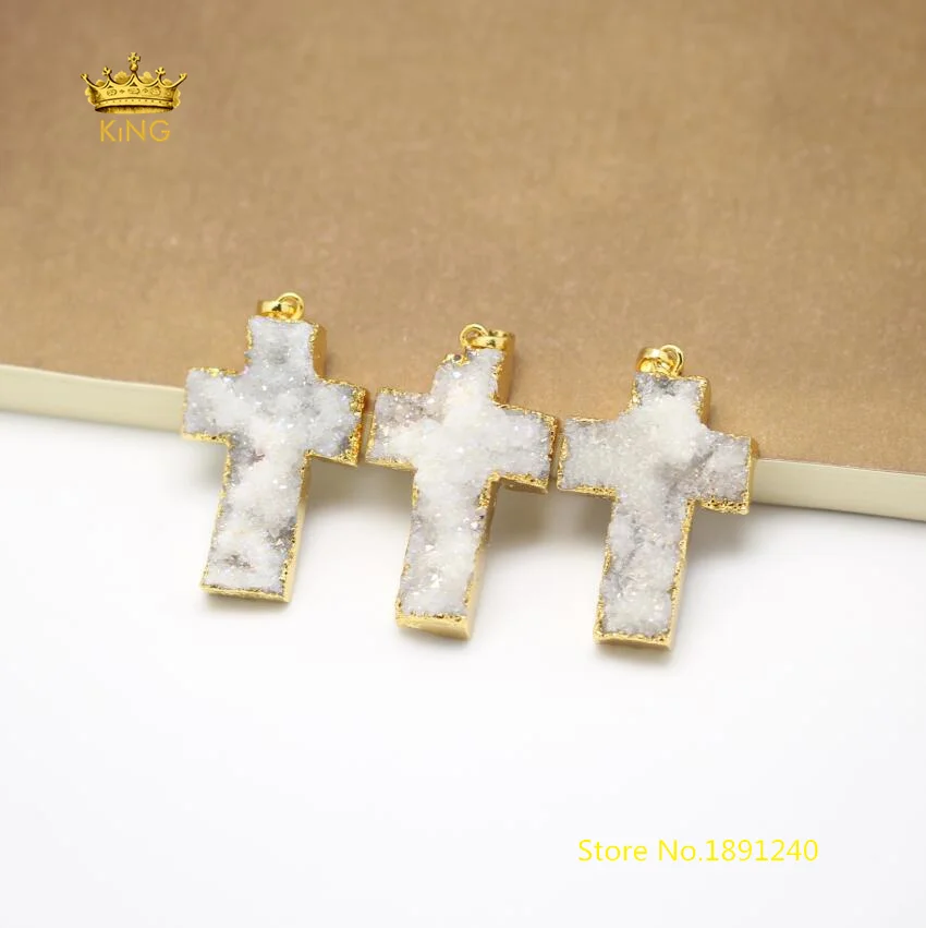 10 шт. белая Друза Агаты подвески в форме Креста ювелирные изделия позолоченные с
