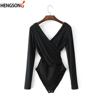 2021 new summer women long sleeve bodysuit sexy backless bodysuit black white slim v neck bodysuit for female aq708595