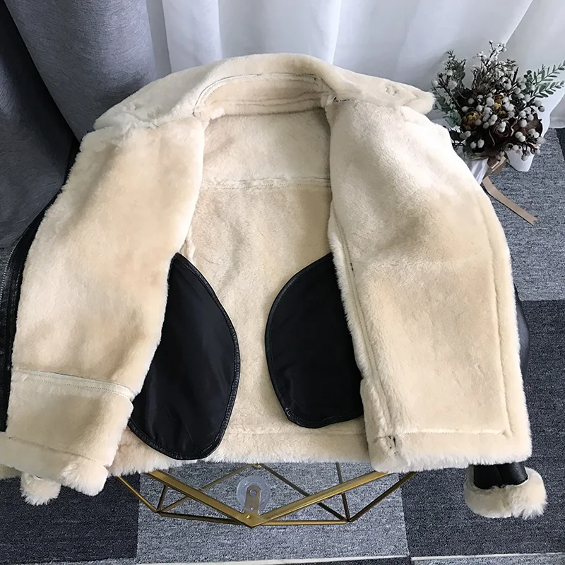 Maylofuer Кожаная куртка из натуральной меха в одной овчины, корейская версия, свободный стиль, плотная теплая, с поясом, локомотивная куртка