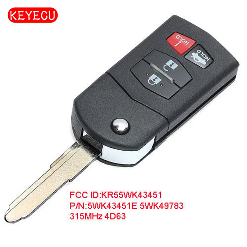

Keyecu Flip Remote Key Fob 315MHz 4D63 Chip for Mazda 6 2009-2010 FCC ID: 5WK43451 5WK49783